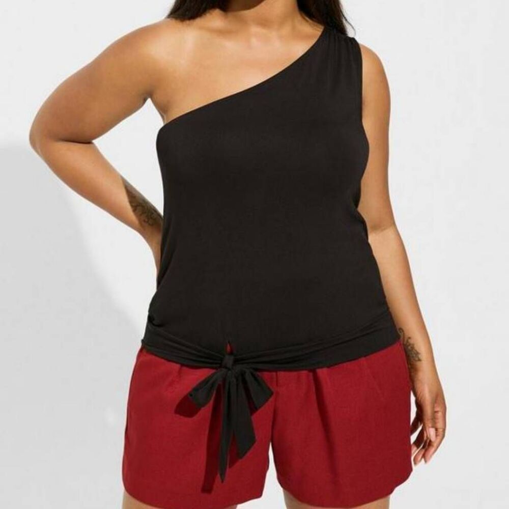 Torrid Plus Size Soft One-Shoulder Tie-Front Crop Top